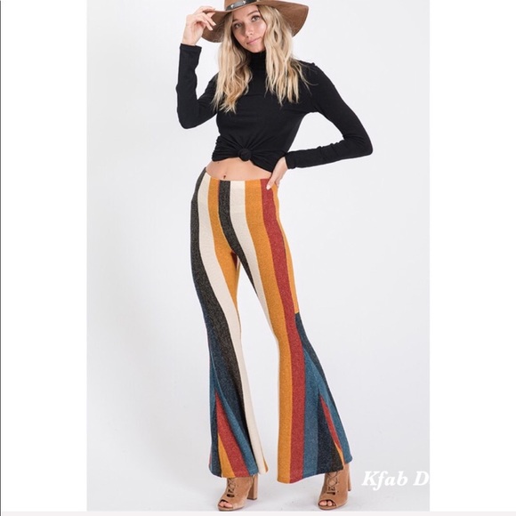 ❤️LAST 2! Multi Stripe High Waist Brushed Flares - Picture 9 of 10